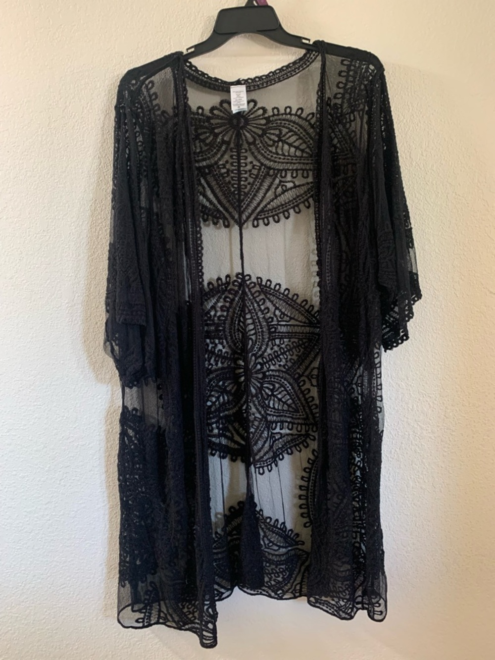 Black Sheer Lace Kimono Cover-Up